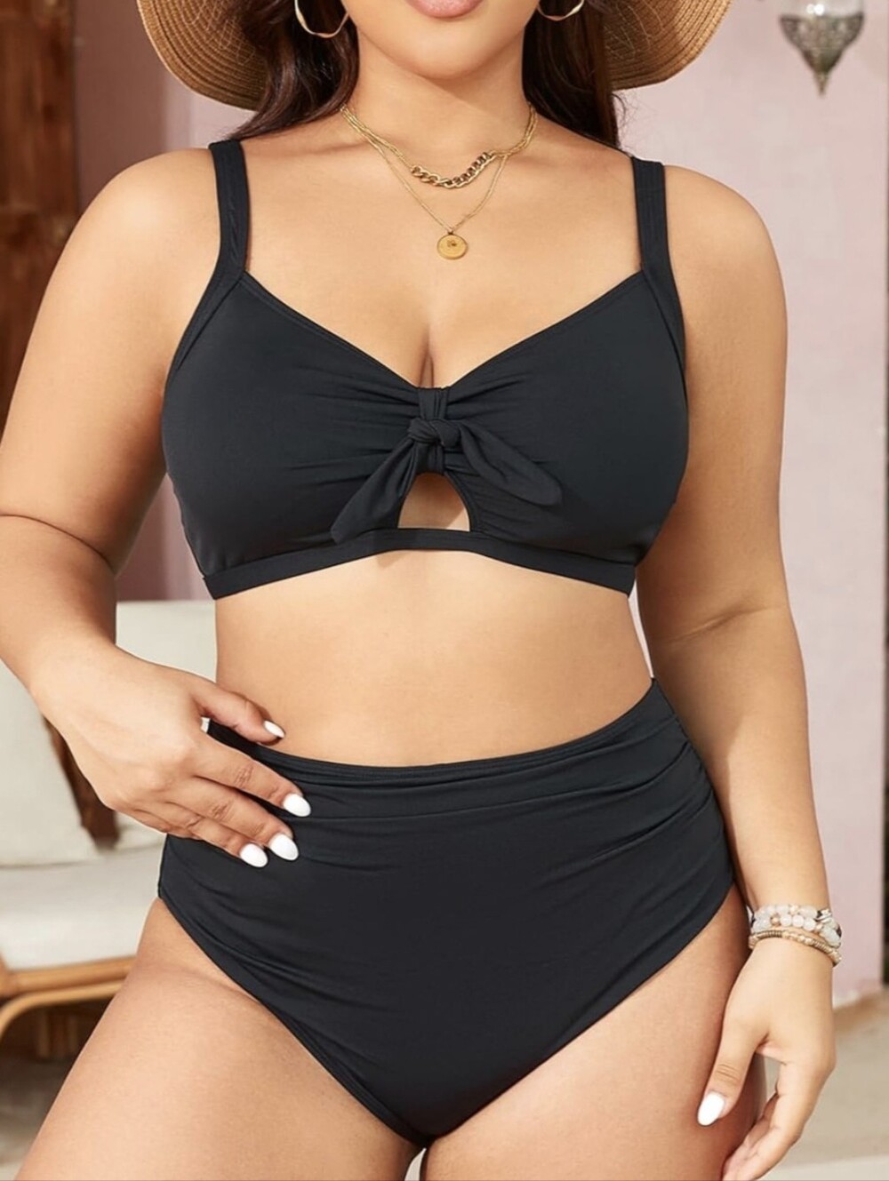 New TEMPT ME Plus Size Black Tie-Front Bikini Set